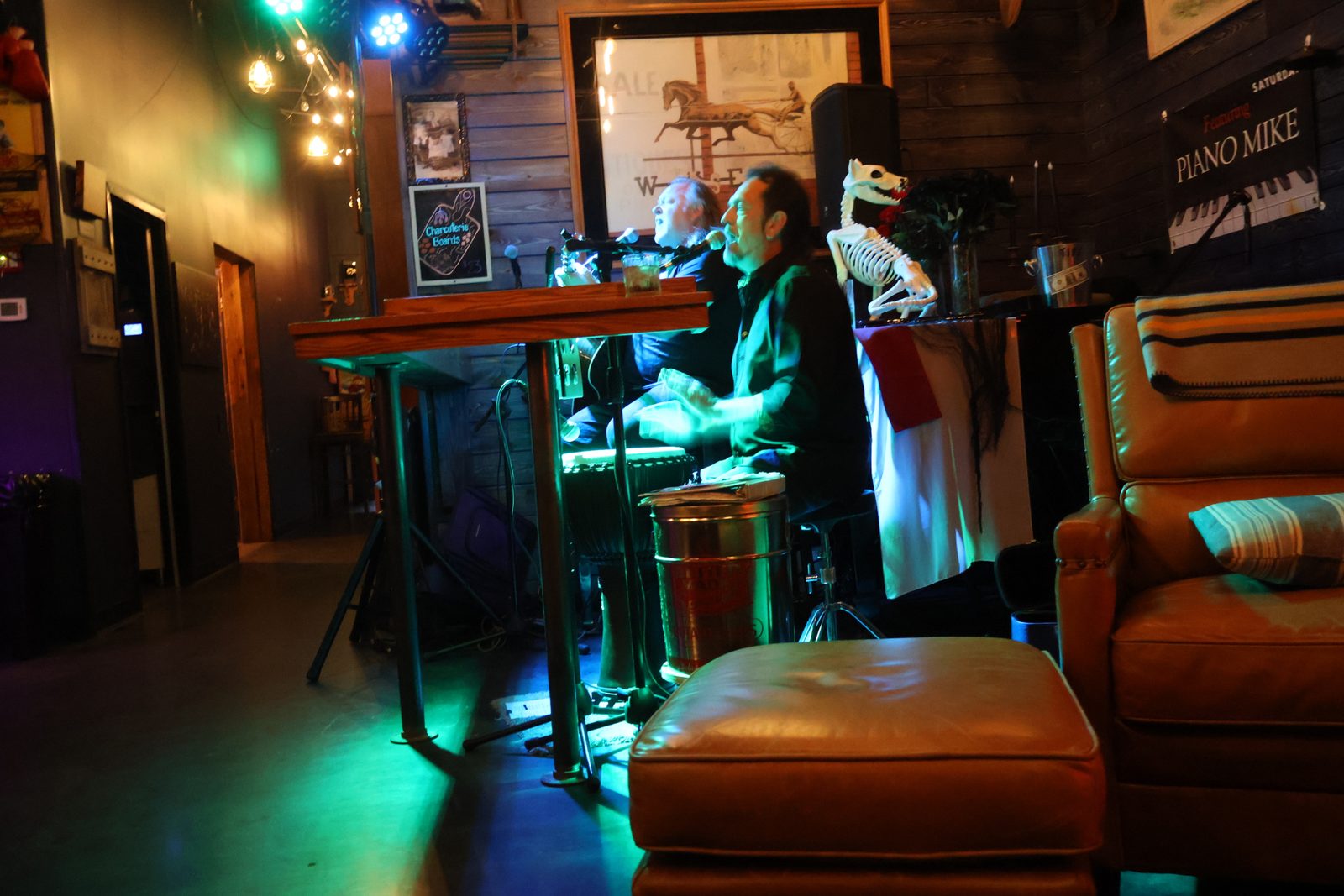 Musicians performing for guests at the Laundry Bin Storage launch party